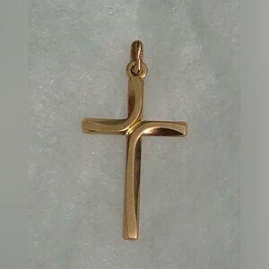 Vintage Signed 14K Yellow Gold Modernist Cross Pendant